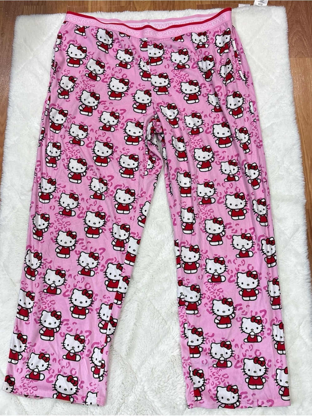 Hello Kitty Sanrio pajama pants Womens 2X Pockets Pull on Pink White Soft Comfy